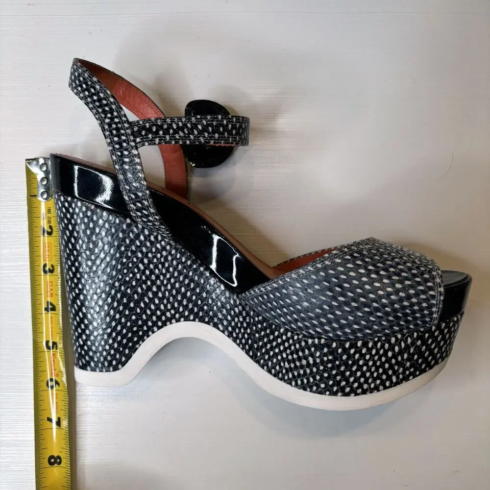 Via Spiga Aubrey Platform Wedge Open Toe Sandal Leather Snakeskin Size 10 M‎